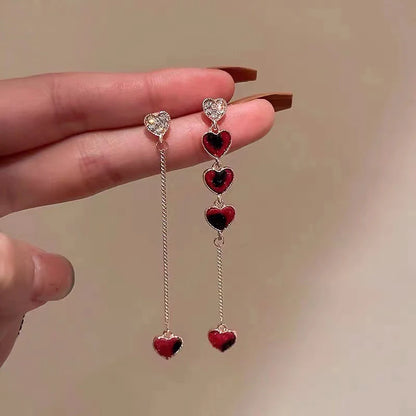 New Trendy Love Heart Zircon Tassel Earrings For Women Shiny Crystal Long Chain Asymmetric Dangle Earring Girl Party Jewelry