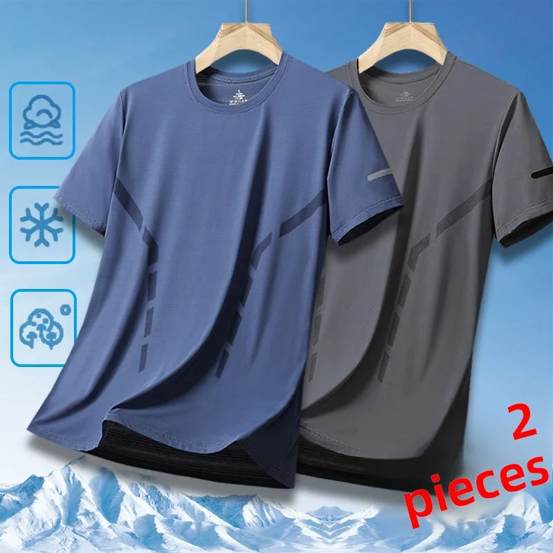 Men's Ice-Silk T-Shirt – Quick-Dry Breathable Round-Neck Tee (Plus Size)