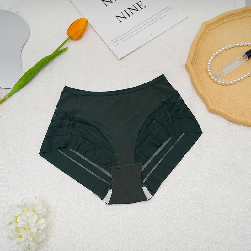 High-Waisted Mesh Ice Silk Triangle Pants Large Size Breathable Sexy Striped Seamless Underwear