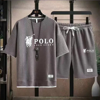 2025 Men's Short-sleeved T-shirt + Sports Shorts Two-piece Summer Fashion Breathable Fitness Casual Jogging Set.