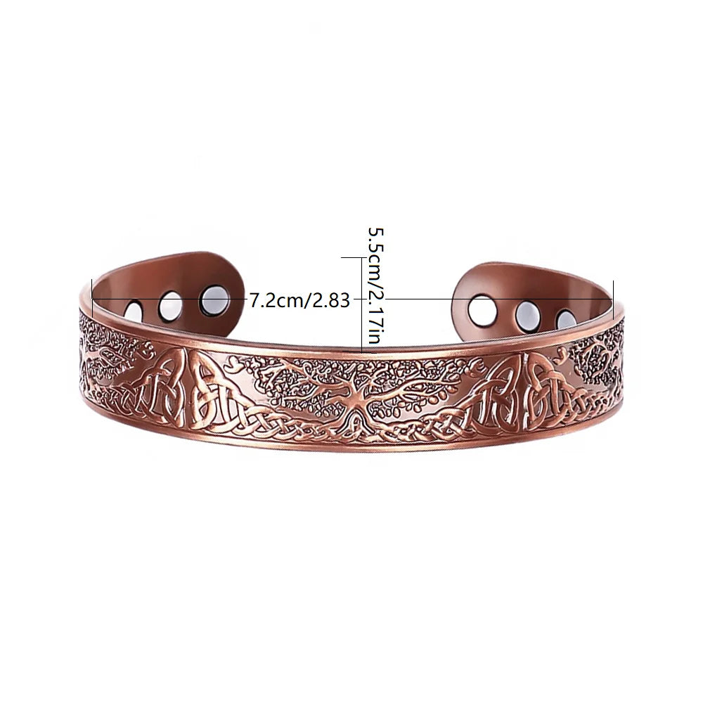 Viking Tree of Life Celtic Knot Zinc Alloy Magnetic Bracelet Ring Set Open Cuff Vintage Healing Jewelry for Men Women