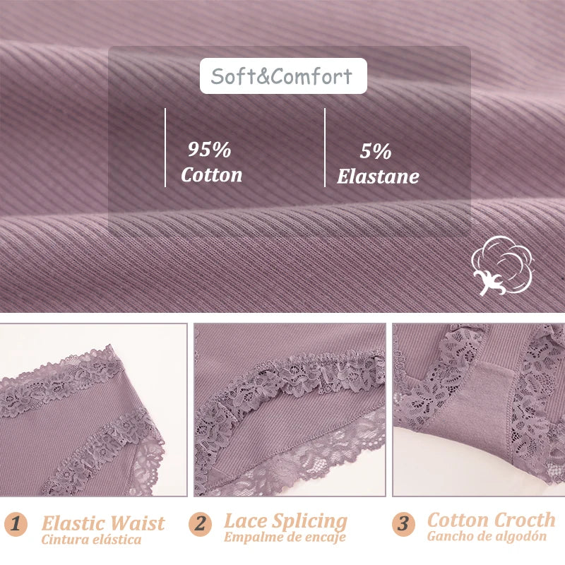 3PCS/Set Women Cotton Panties Lace Low Waist Briefs Trendy Patchwork Lace Intimate Underwear Stretch Comfortable Ladies Lingerie