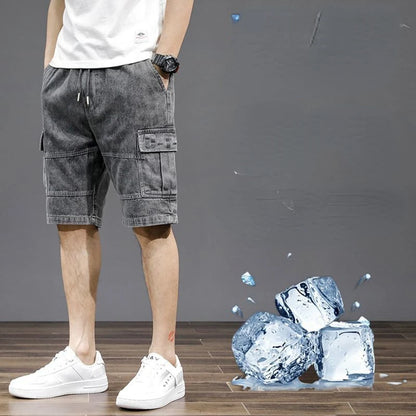 Denim Knee Length Shorts - Casual Loose Fit Multi Pocket Boyfriend Style Jeans