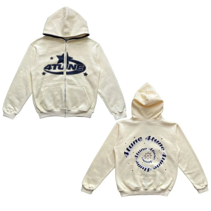 New Clothes 4tune Star Letter Print Retro Oversized Hoodie Man Y2K Street Hip-Hop Color Harajuku Casual Zipper Women Sweatshirt