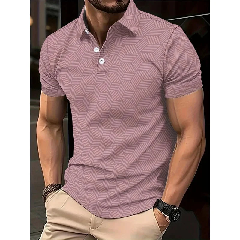 Men's Summer Polo Shirt - Black White Polka Dot Short Sleeve Casual Collar