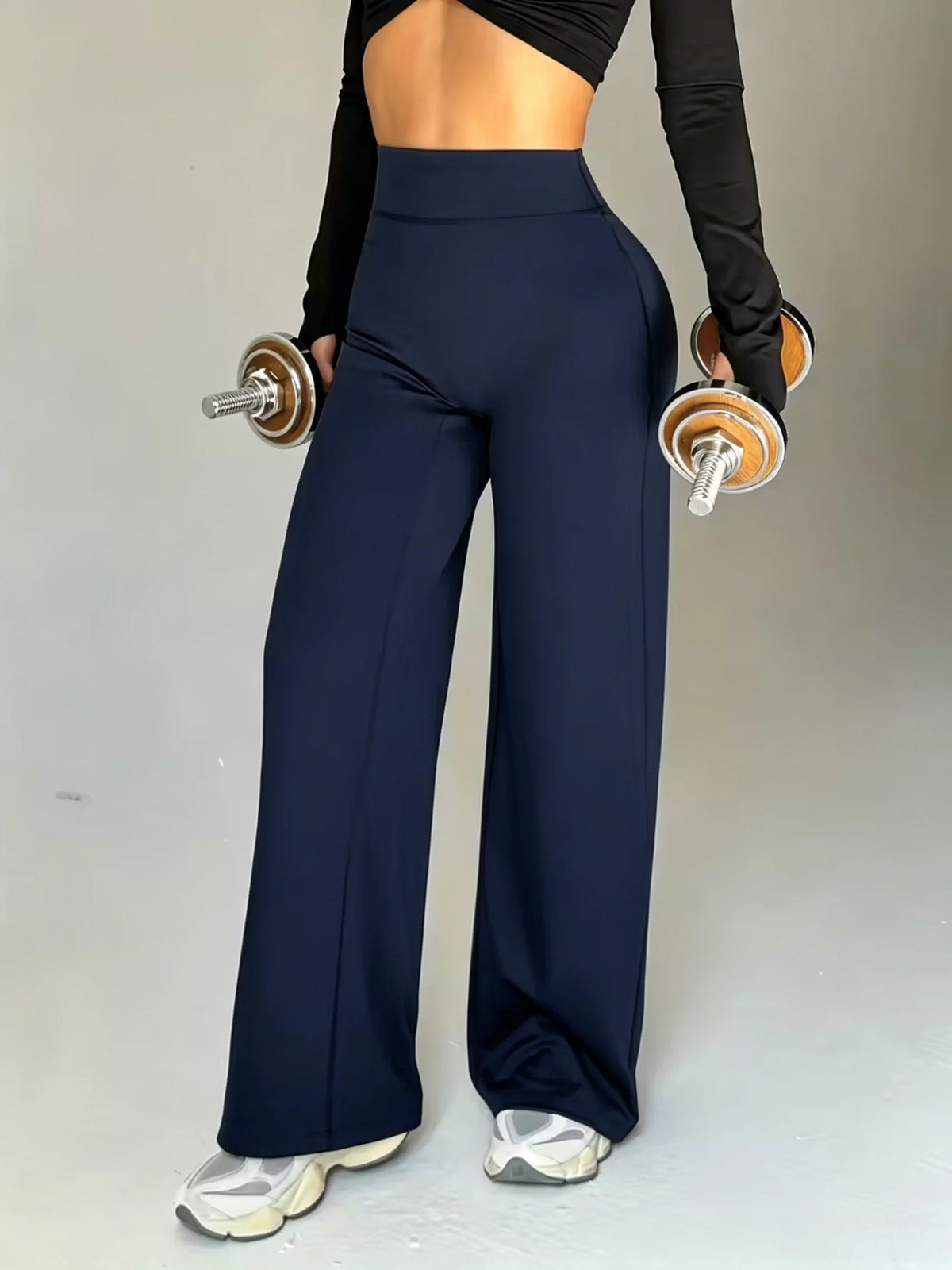 Ladies High-Waist Butt-Lifting Wide Leg Yoga Pants Soft Elastic Straight Fitness Trousers Skin-Friendly High Elasticity