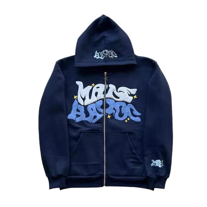 New trendy retro American letter-zippered hooded sweatshirt, unisex millennium-style jacket for autumn and winter