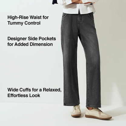 Semir Jeans Women Wide Leg Fleece Lined Comfortable High Waist Winter 2025 New Floor-Length Pants with Leg-Elongating Effect
