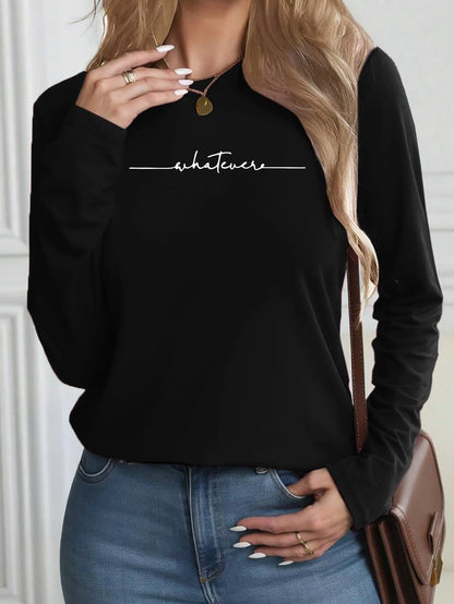 Women's Spring and Autumn 100% Cotton Fashion Casual Loose You Are Enough Printed Round Neck Long Sleeve T-shirt Top
