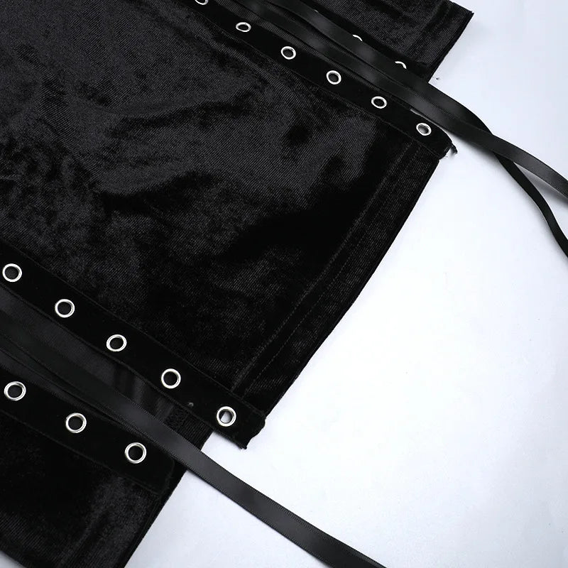 Goth Dark Punk Grunge High Split Hem Straps Dess 90s Streetwear Gown Women Sexy Corn Bandage Velvet Dresses Mall Gothic Clothing