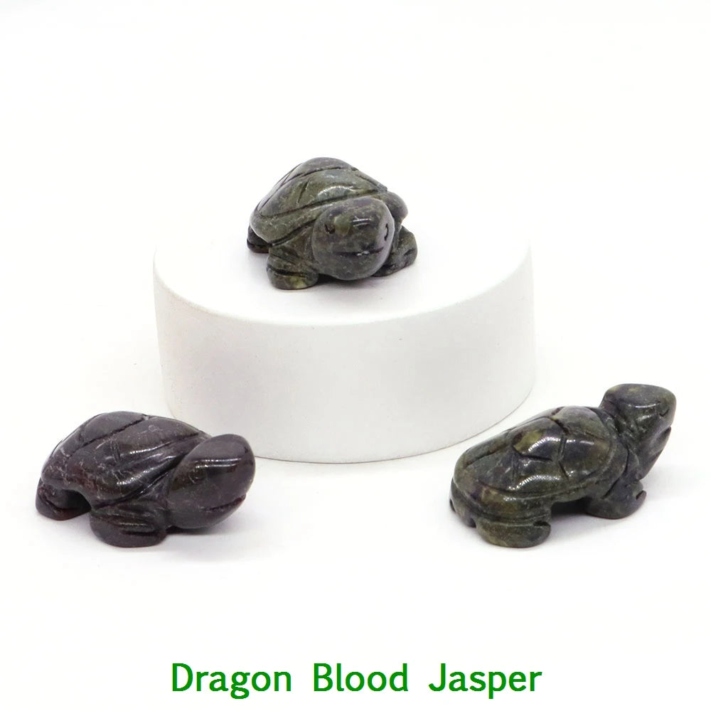 1.2" Mini Natural Crystal Stone Turtle Statue Reiki Healing Tortoise Figurine Amulet Fengshui Sculpture for Home Office Decor