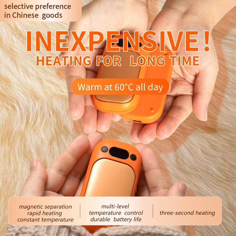 Magnetic Hand Warmer Rechargeable - 4 Colors (Orange/Pink/White/Black) Fast Heating 2-in-1 Pocket Heater for Winter Outdoor