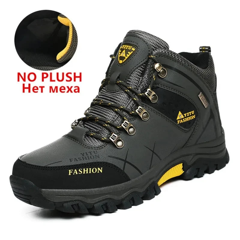 Men Winter Snow Boots - Waterproof Leather Hiking Shoes With Rubber Sole