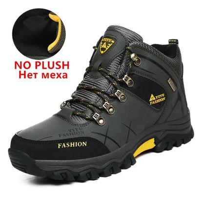 Men Winter Snow Boots - Waterproof Leather Hiking Shoes With Rubber Sole