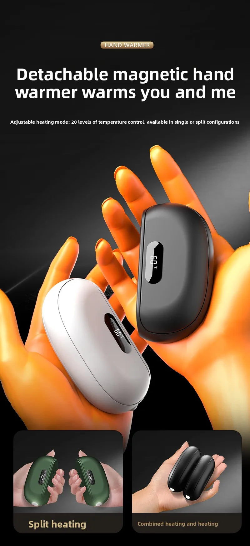 Mini 2-In-1 Magnetic Detachable Hand Warmer Charging Heat Pack Cute Gift For Girlfriend And Best Friend