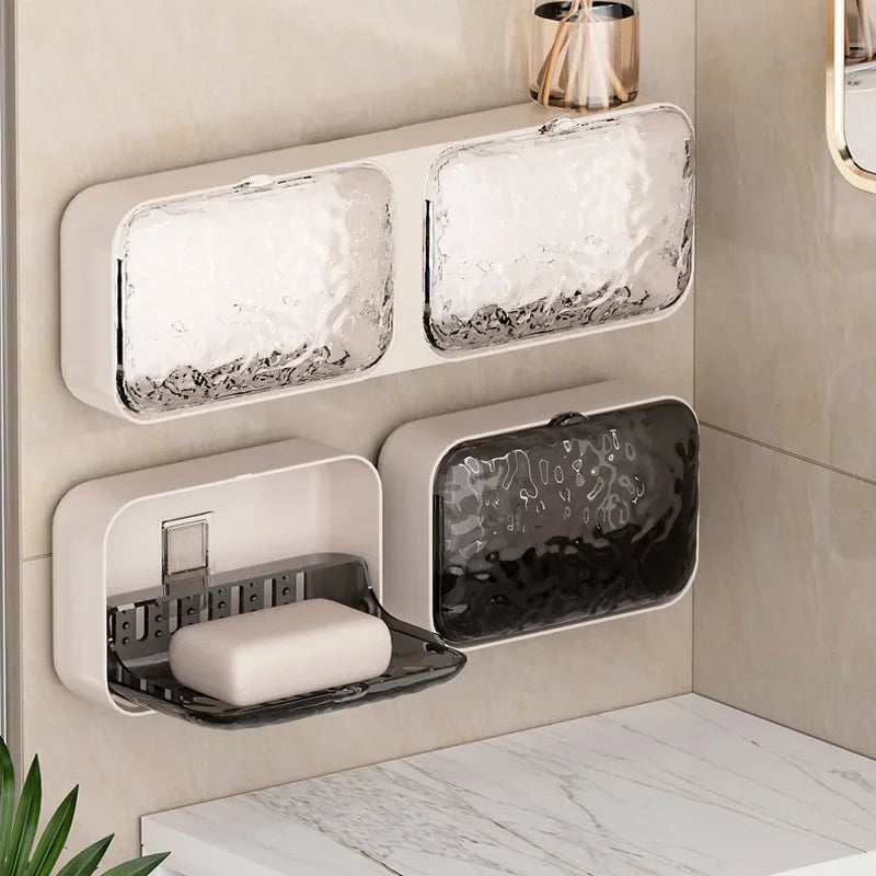 Bathroom Soap Holder Free-Punching Wall Mounted Soap Sponge Holder Organizer Double Drainage Soap Dish Bathroom Accessories