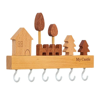 Charming Solid Wood Key Hook Rack - Punch-Free Wall Mount Storage For Keys, Coats & Towels - Perfect Home Decor Accessory