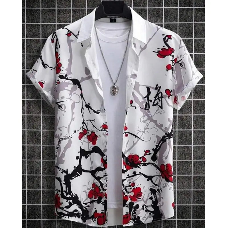 Hawaiian Men'S Shirt 3d Flower&Text Printing Beach Party Sweatshirt Loose Oversized And Blouse High-Quality Clothing