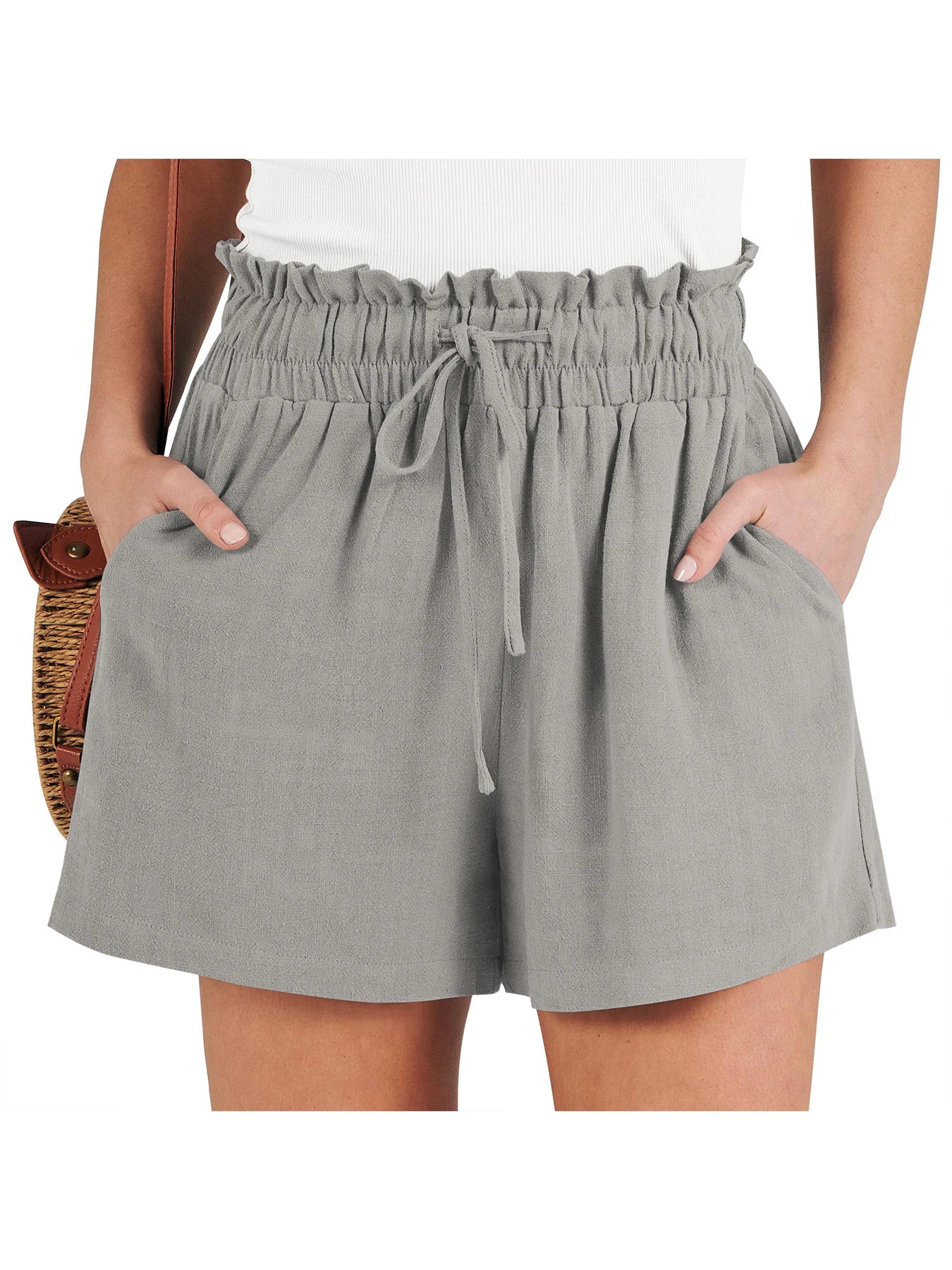 Women's Shorts Breathable Drawstring Elastic Waist Lightweight Solid Color Casual Business Style Fashion Linen Shorts
