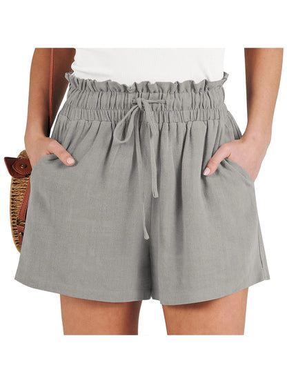 Women's Shorts Breathable Drawstring Elastic Waist Lightweight Solid Color Casual Business Style Fashion Linen Shorts