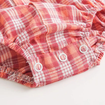 Baby Boys Bodysuit - Soft Cotton Fabric Summer Baby Bodysuit with Plaid Pattern