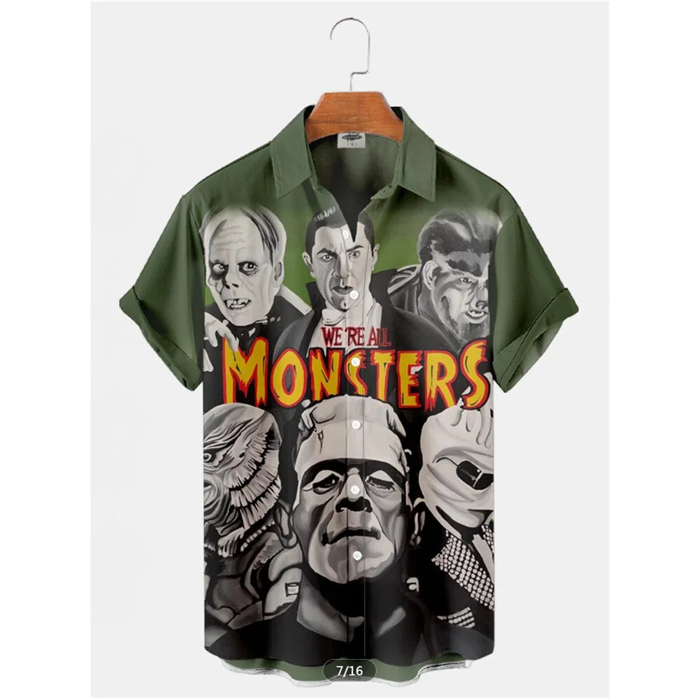 Retro Movie Character Shirt - Casual Summer Short Sleeve Hawaiian Top for Men - ZOOMNSTORE