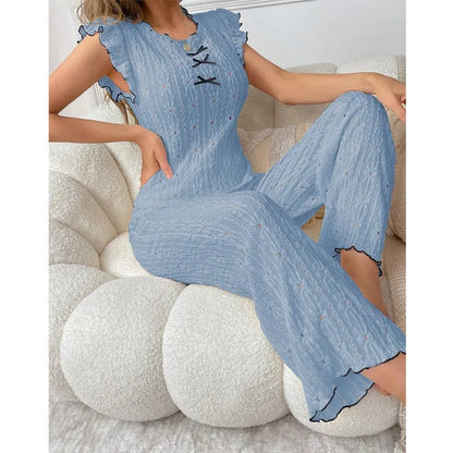 European and American style sexy hollow spring and summer new high-end lace texture women's pajama set
