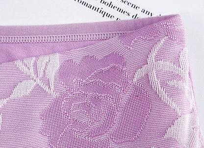 Plus Size L-5XL Women's Briefs Underwear Cotton High Waist Tummy Control Panties Rose Jacquard Ladies Panty Multipack