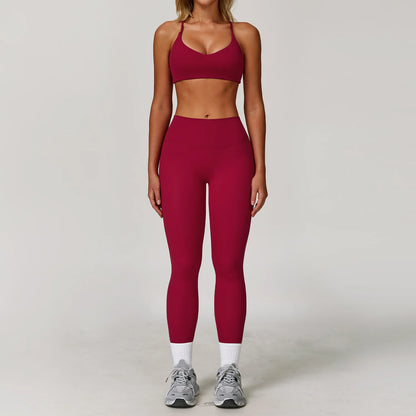 Women Yoga Sports Set - Running Fitness Outfit with Super Elastic, Breathable Gym Tracksuit