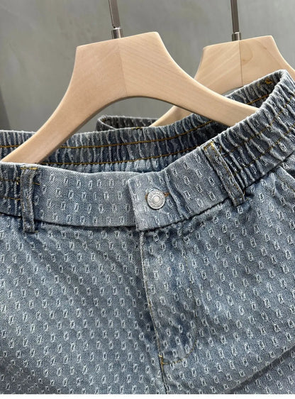 Men's Denim Shorts - Retro Jacquard Washed Casual Summer Five-Minute Pants