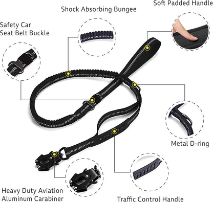 Reflective Shock Absorbing Pet Leashes with Car Seatbelt for Large Dogs Heavy Duty Tactical Bungee Dog Leash No Pull Dog Leash
