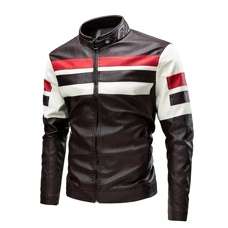 Mens Leather Motorcycle Jacket - Fashionable Casual Vintage Spring Autumn Wear