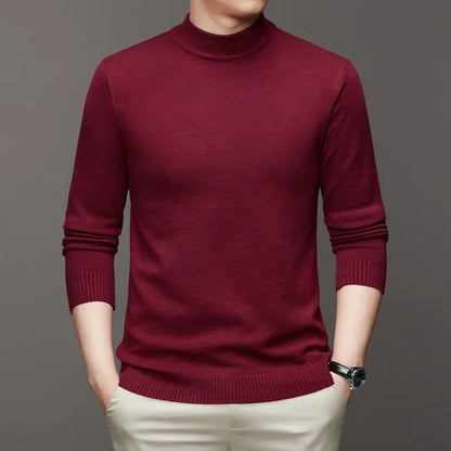 New Sweatwear Men's Half Neck Basic Solid Color Sweaters Round Neck Elastic Pullovers Warm Autumn Knitted Oversized Sweater Men