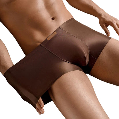 1pc Men Satin Trunks Seamless Shiny Boxer Shorts Ice Silk Middle Waist Panties Solid U Convex Bulge Pouch Underwear Breathable