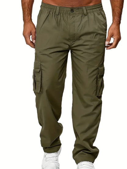Men's Cargo Pants Sweatpants Outdoor Loose Straight Long Trousers Summer Casual Multi-Pocket Durable Workwear Male Trousers