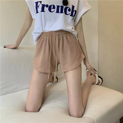 New Summer Waffle Shorts for Women, High Waist Plus Size Loose Casual Pants, Internet Famous Sports Fitness Shorts