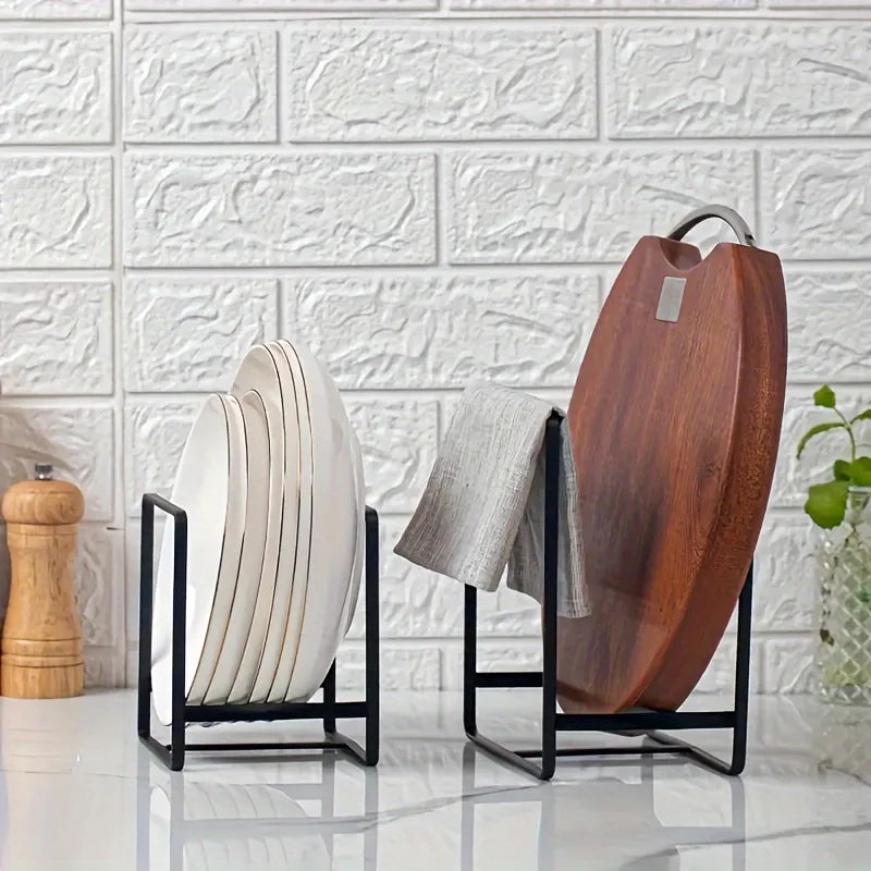 Metal Dish Rack - Space Saving Tiered Shelf Organizer with Pull Out Utensil Holder