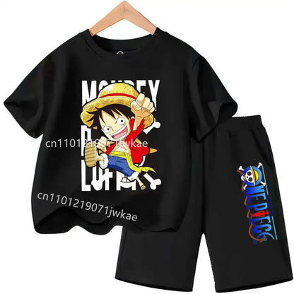 One Piece Kids Outfit Chopper Luffy Tracksuit Suit Children Summer Short Sleeve Clothes Set Anime Boy Girl T Shirt Shorts 2pcs