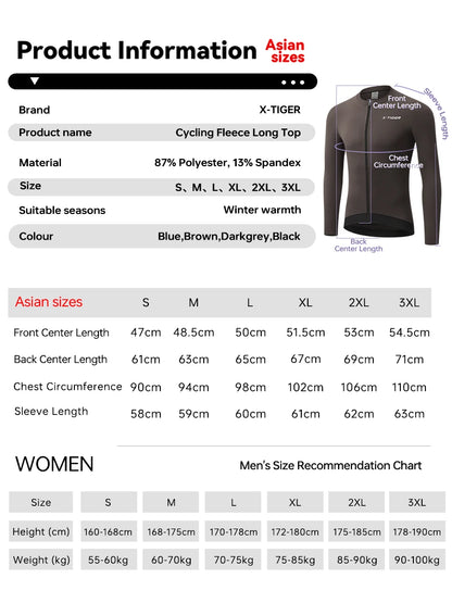 Winter Cycling Jersey - Men's Fleece Bike Jacket With Full Zipper & Pockets