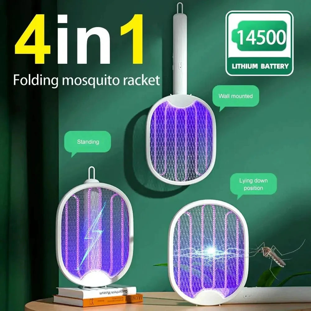 USB Rechargeable Electric Mosquito Killer Fly Swatter Portable UV Light Bug Zapper Mosquito Racket Insect Killer for Home Garden