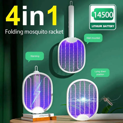 USB Rechargeable Electric Mosquito Killer Fly Swatter Portable UV Light Bug Zapper Mosquito Racket Insect Killer for Home Garden