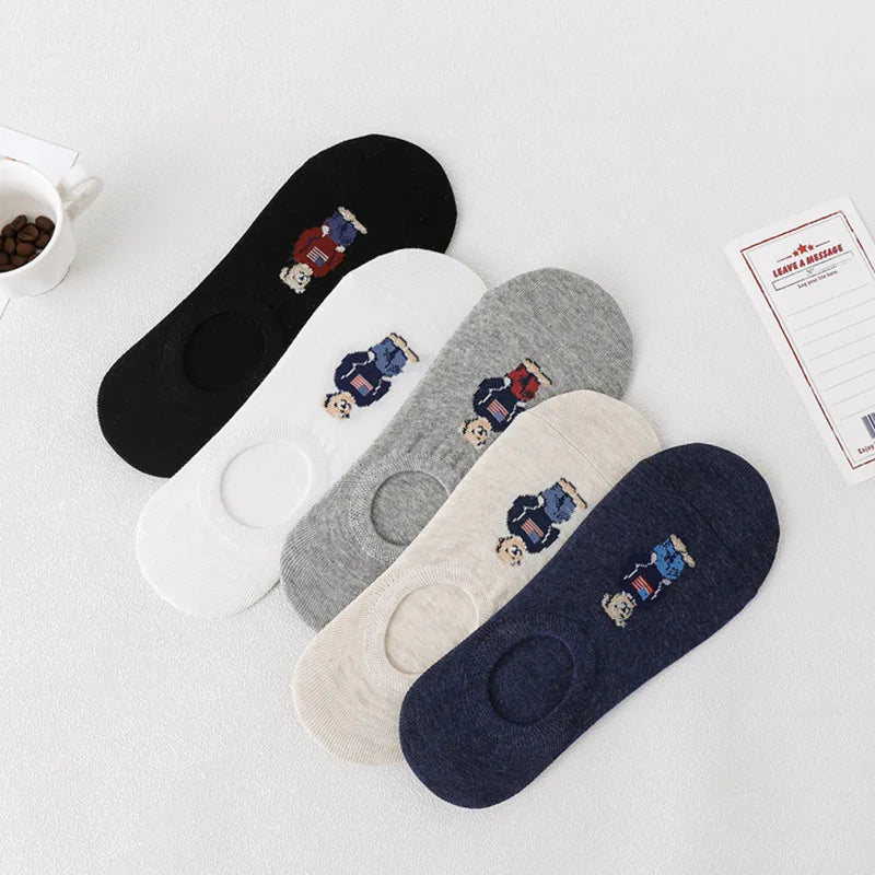 5 Pairs of Fashionable Cartoon Anime Pattern Men's Socks For Summer Lightweight Breathable Outdoor Casual Men's Short Socks