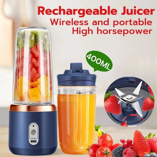 Portable USB Fruit Juicer Blender - 2 Cups 6 Blades Wireless Mixer