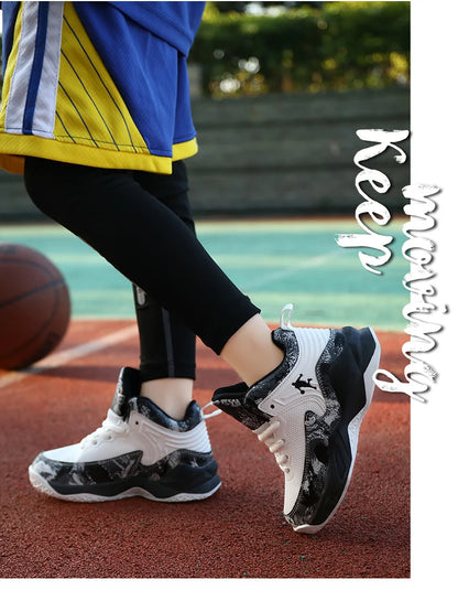 Children Basketball Shoes - Kids Sneakers Lace Up | Non Slip PU Leather High Top