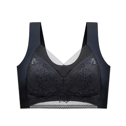 Plus Size Bra - Women's Lace Padded Comfort Bra With Ice Silk Fabric, Wire Free Support