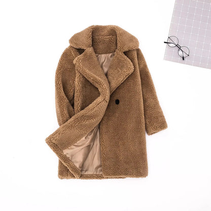 Lamb Fleece Girls Jacket Autumn Winter New Girls Long Style Solid Color Thick Warm Lapel Windbreaker For 2-6Y Girls Overcoat