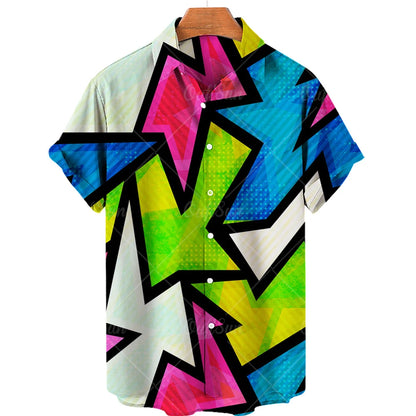 2022 3d Graffiti Oil Painting Printed Shirt Men Fashion Streetwear Hawaiian Beach Casual Lapel Plus Size 2022