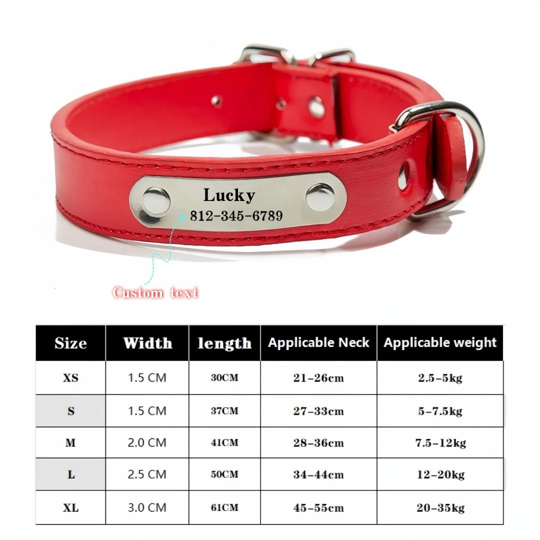 Personalized Name Carved Dog Collar ID Tag  Anti-lost Solid PU Leather Collar For Small Medium Large Dogs Puppy Cat Pet Supplies