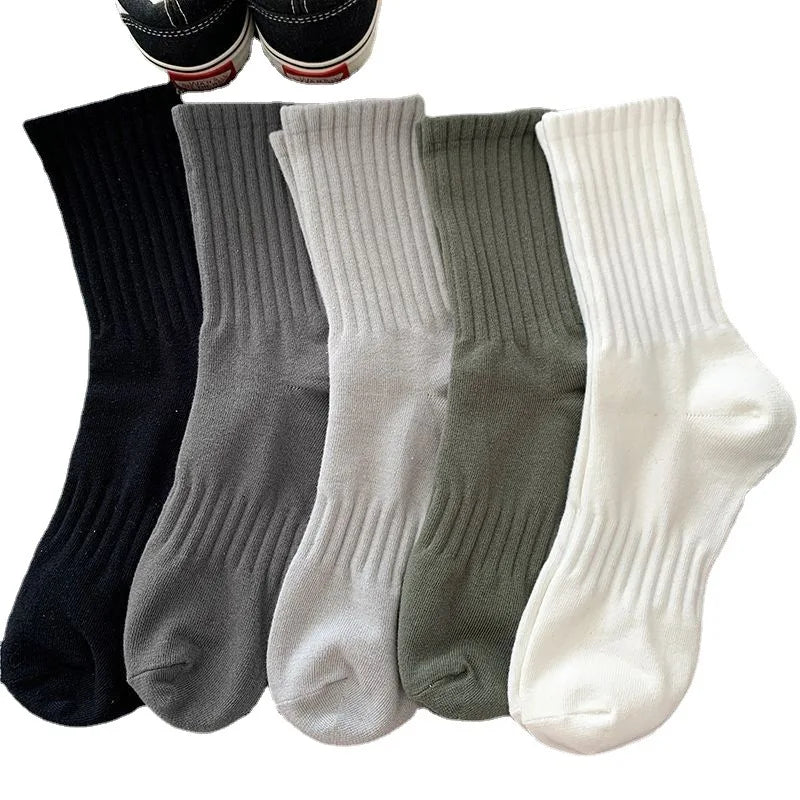 Mens Black  White Warm Socks Set - 5 Pairs Autumn Winter Sport Short Socks - ZOOMNSTORE