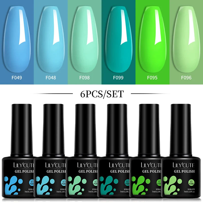 Bright Pink Gel Nail Polish Set - 6Pcs 7ML Semi-Permanent Soak Off UVLED Varnish Kit